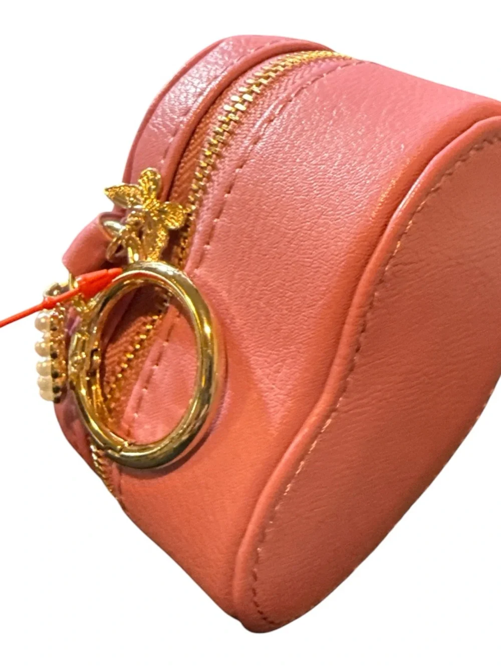Heart-Shaped Pink Jewelry Travel Box with Pearl & Gold Ring Charm